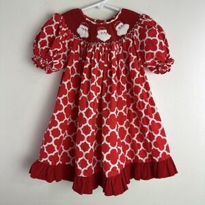 Mom & Me Smocked Santa Red White Bishop Dress Size 4 Toddler Holiday